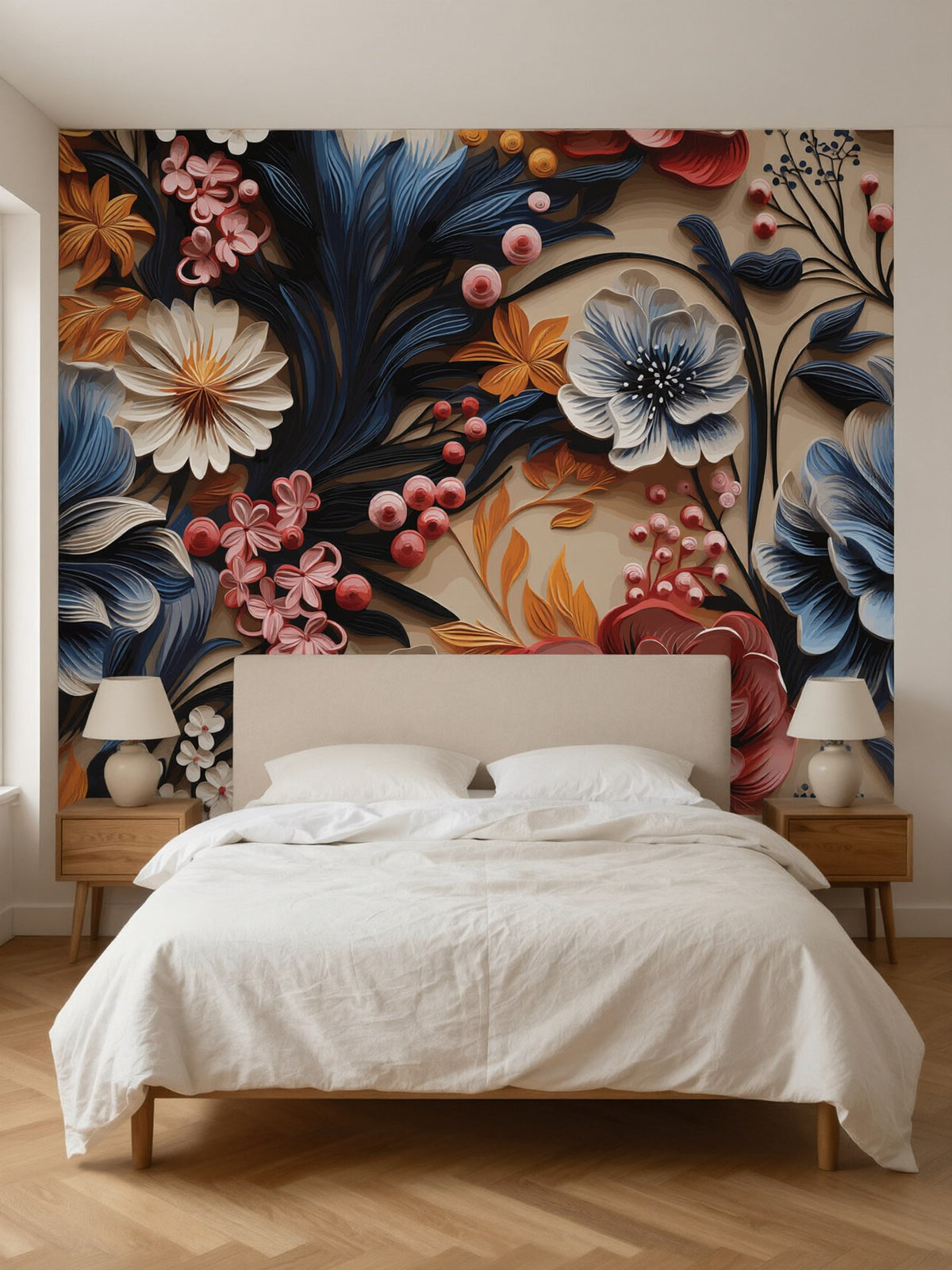Papier peint panoramique Fleurs en relief posé au mur, vue 2
