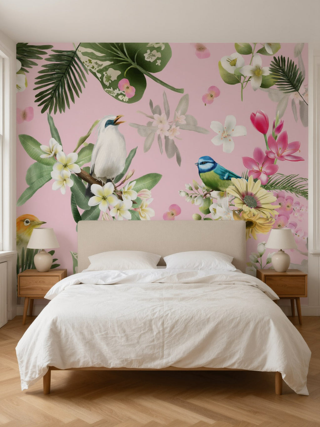 Papier peint panoramique Oiseaux exotiques posé au mur, vue 2