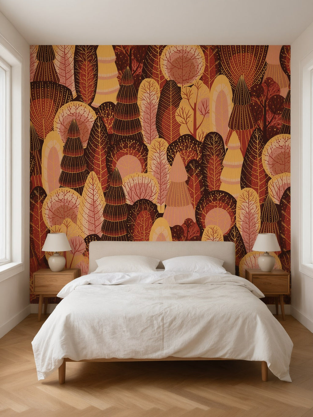 Papier peint panoramique Forêt d'automne posé dans une chambre