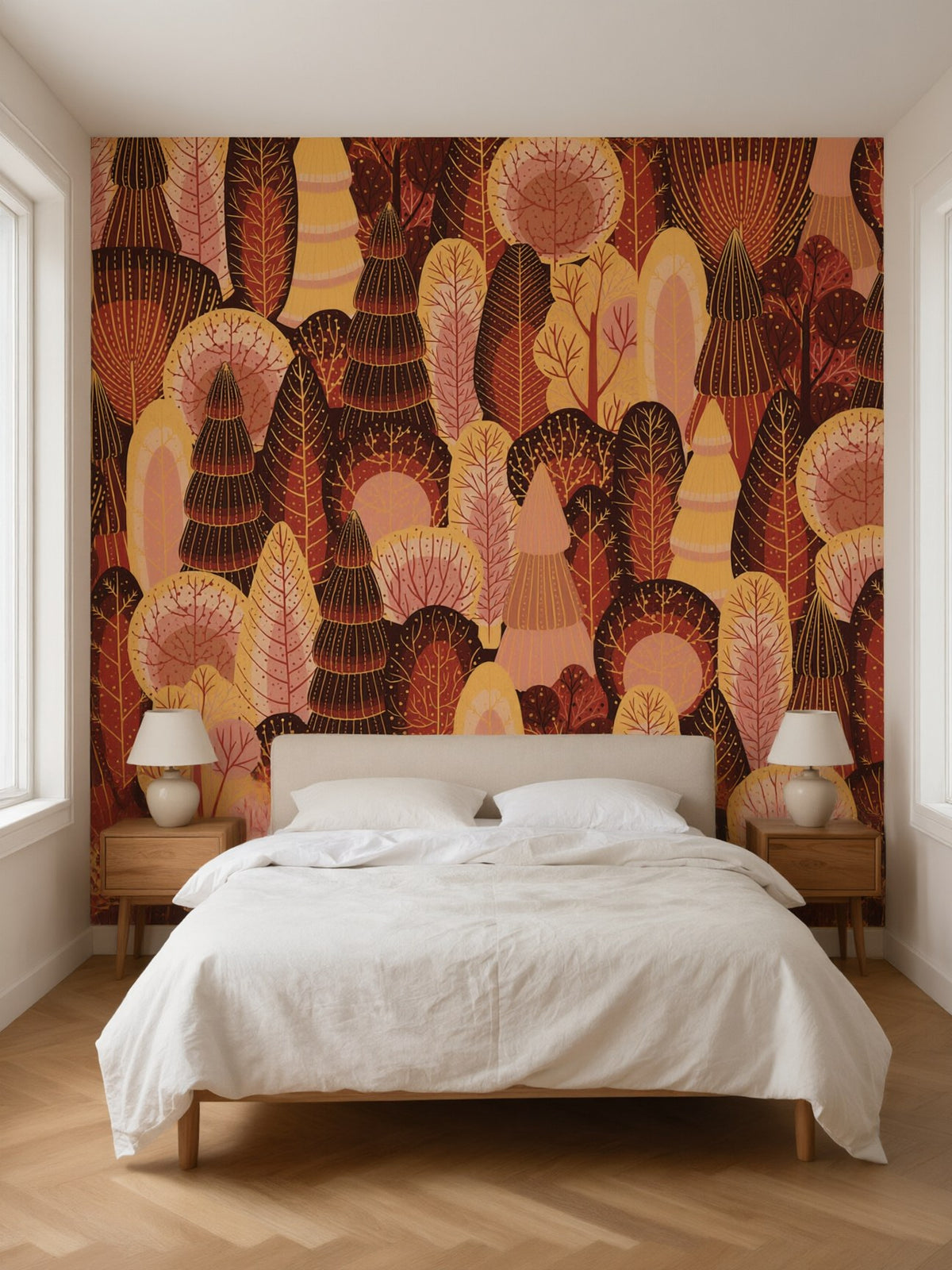 Papier peint panoramique Forêt d'automne posé dans une chambre
