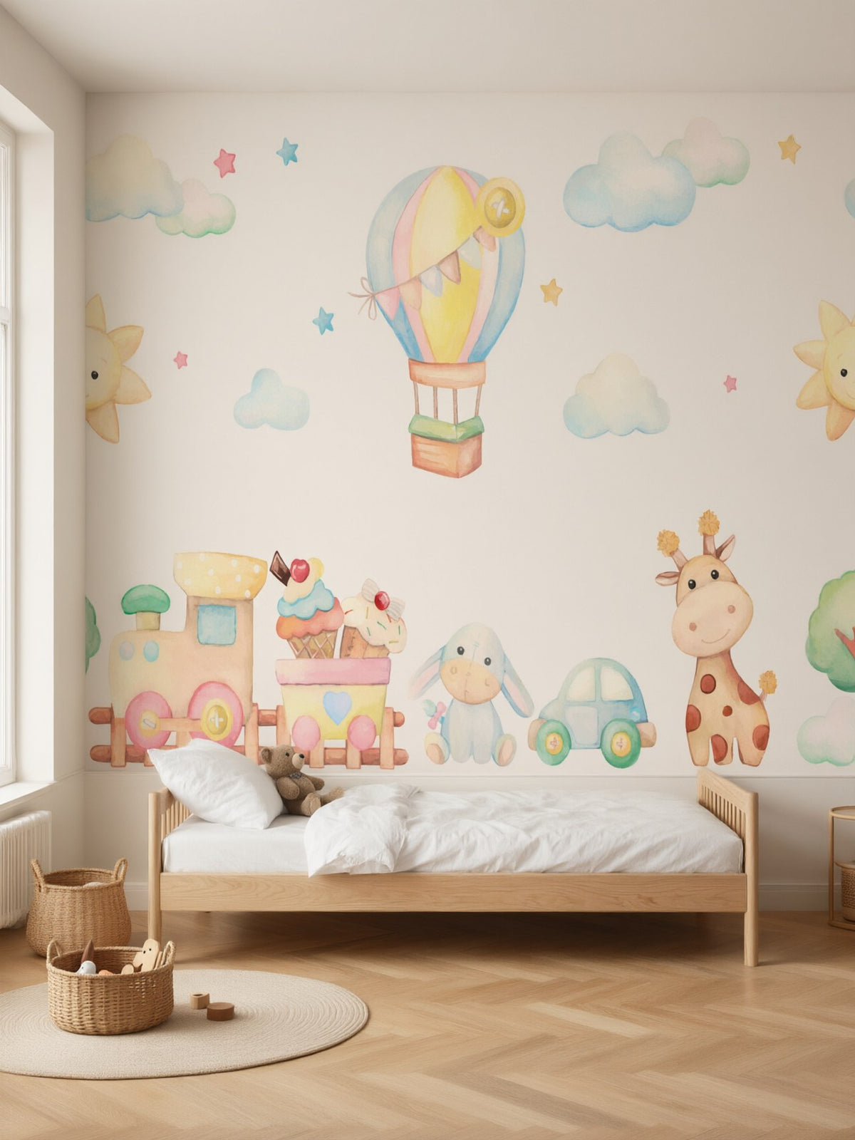 Papier peint panoramique Jouets aquarelle posé au mur, vue 2