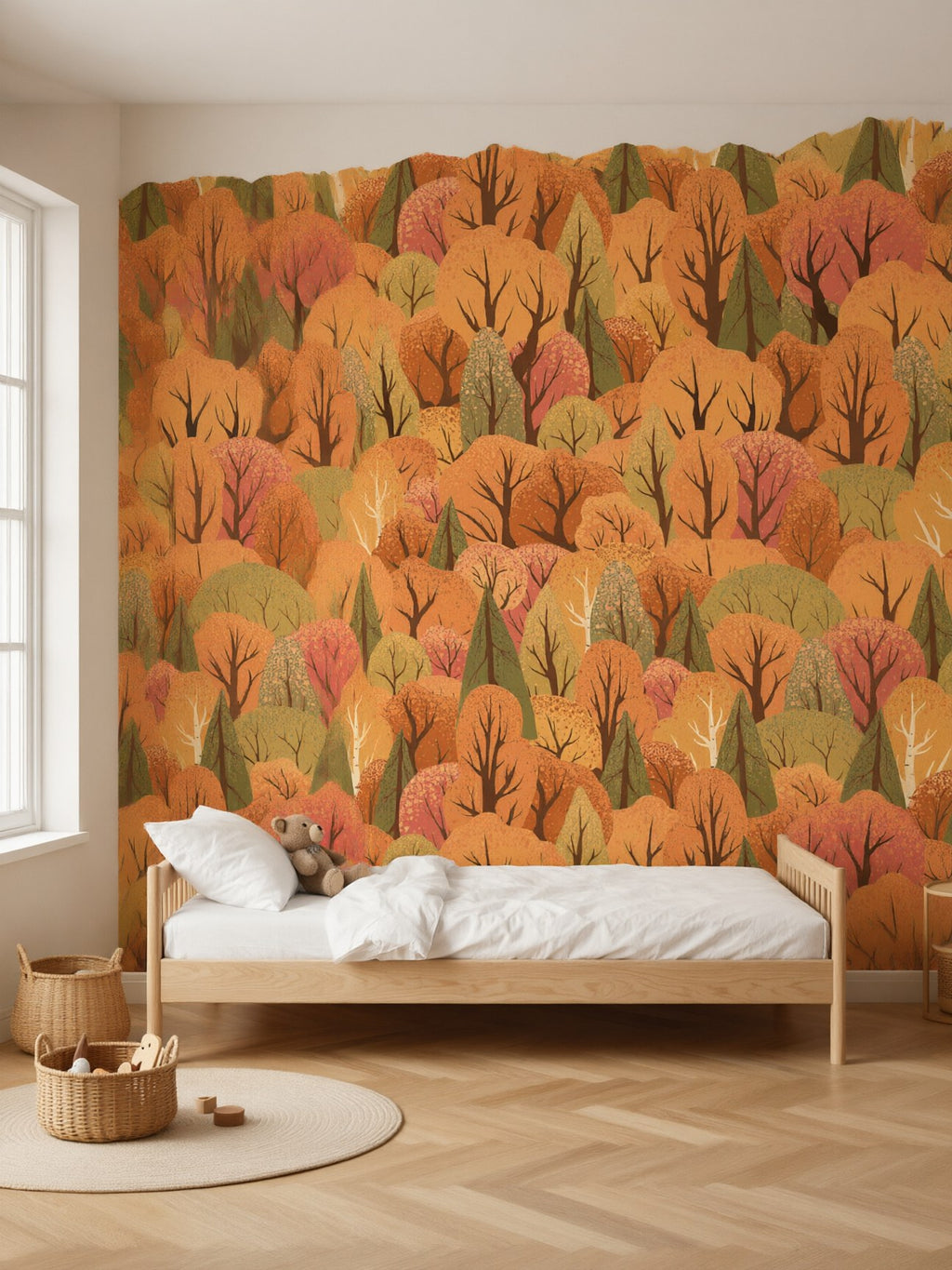 Papier peint panoramique Forêt d’automne posé au mur, vue 2