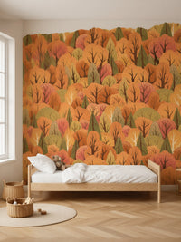Papier peint panoramique Forêt d’automne posé au mur, vue 2