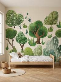 Papier peint panoramique Arbres aquarelle posé au mur, vue 2