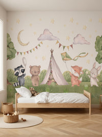 Papier peint panoramique Tipi des animaux posé au mur, vue 2