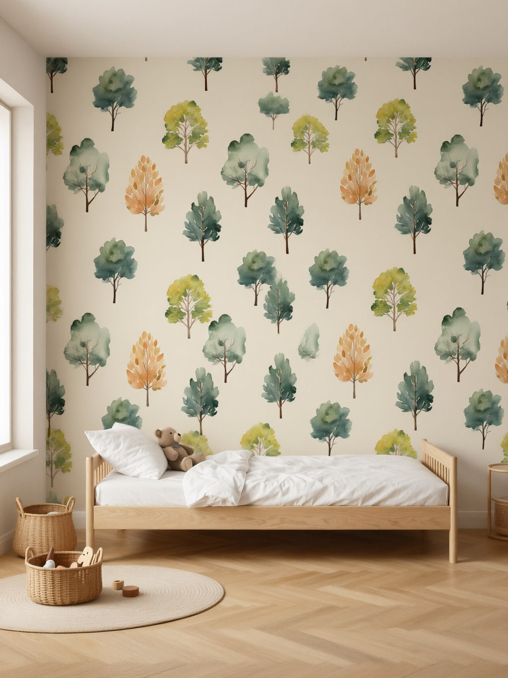 Papier peint panoramique Petits arbres posé au mur, vue 2