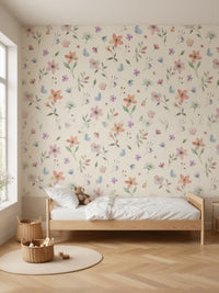 Papier peint panoramique Fleurs et palissade posé au mur, vue 2