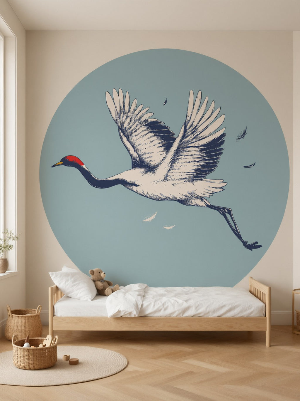 Papier peint panoramique Grue en vol posé dans une chambre d'enfant