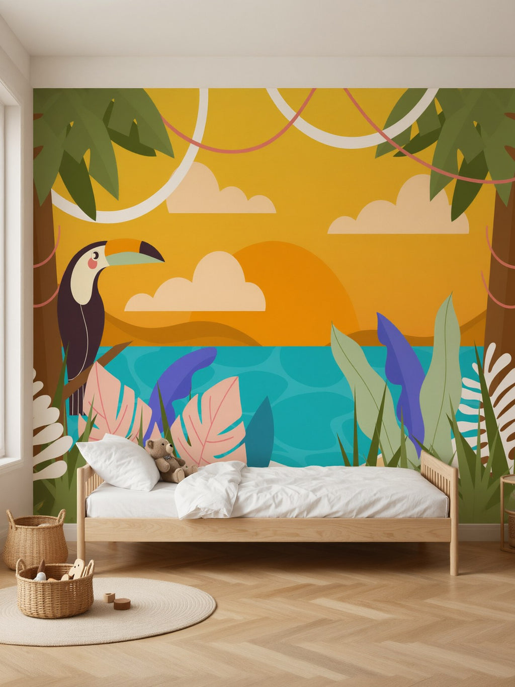 Papier peint panoramique Toucan à la plage posé au mur, vue 2