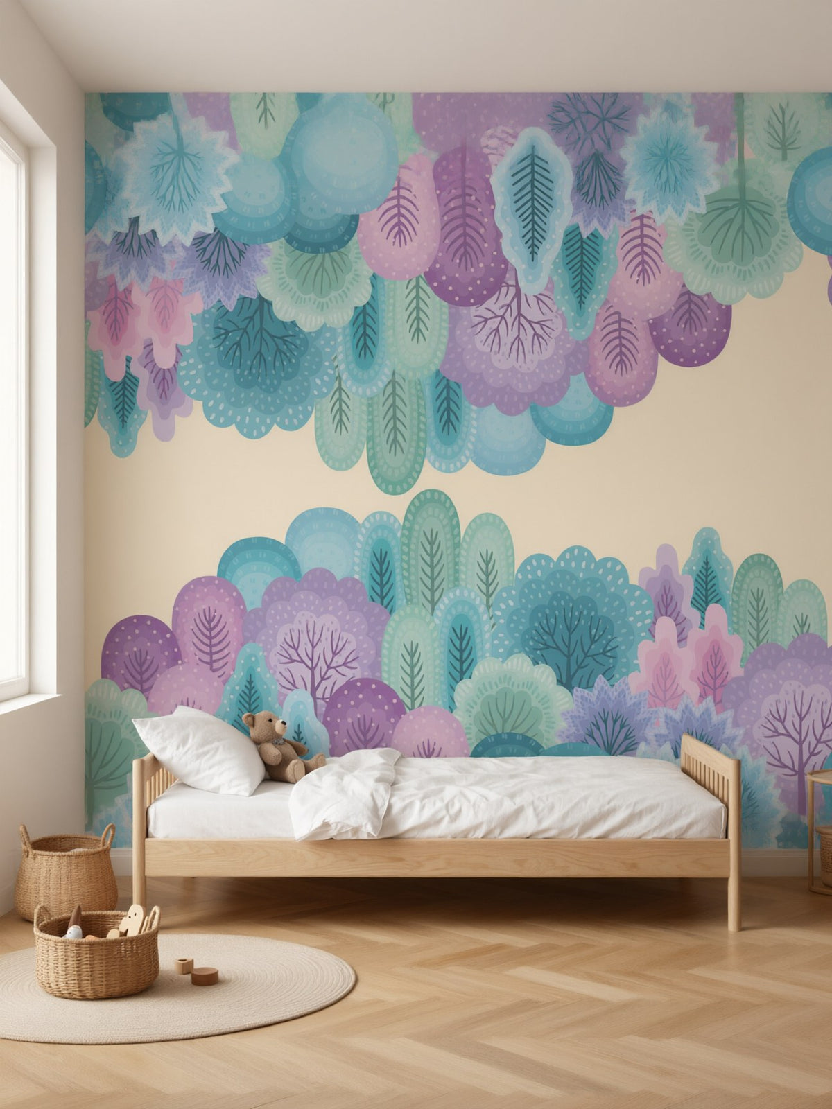 Papier peint panoramique Arbres rêveurs posé au mur, vue 2