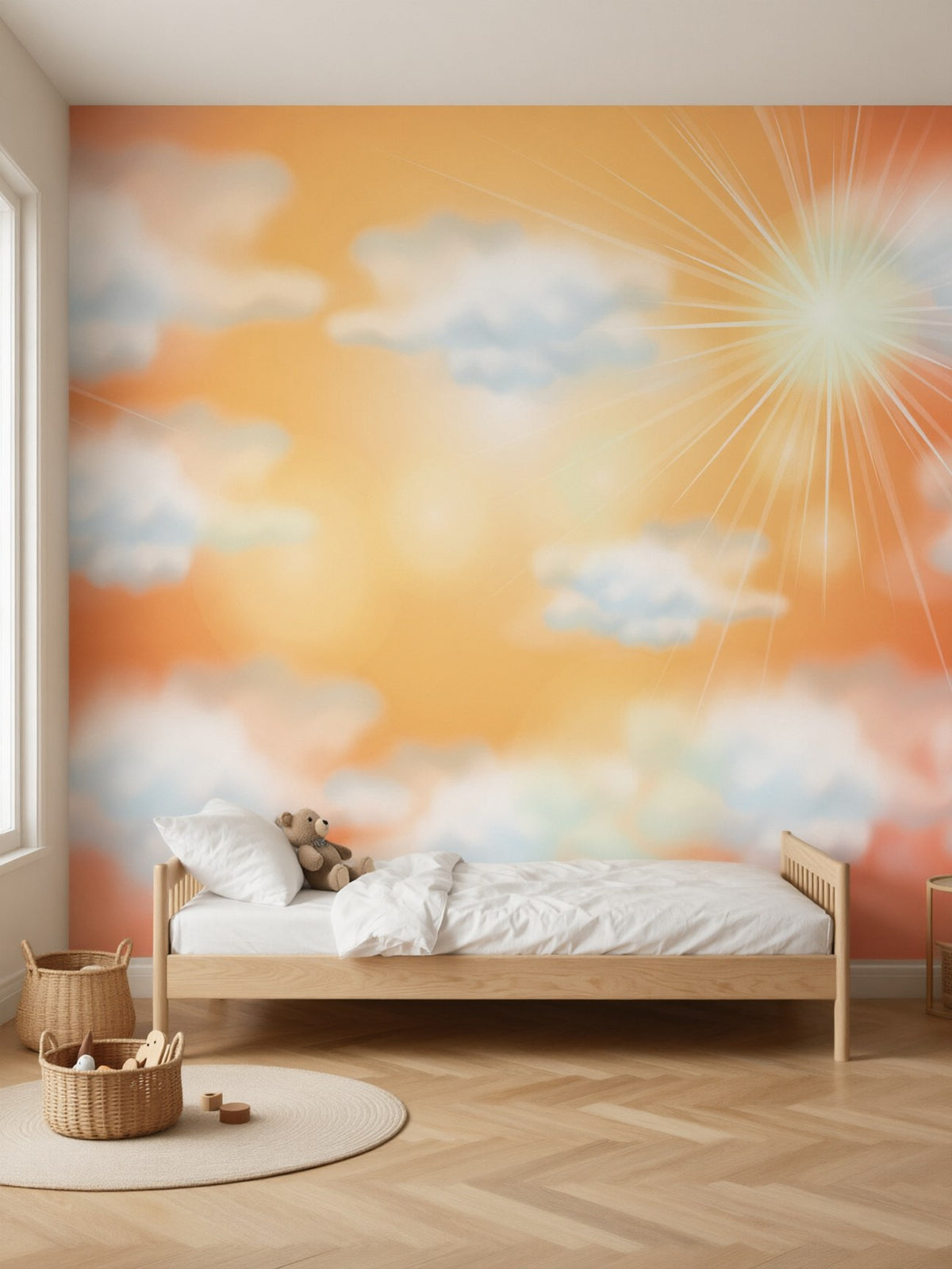 Papier peint panoramique Ciel ensoleillé posé au mur, vue 2