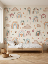 Papier peint panoramique Arcs-en-ciel bohème posé au mur, vue 2