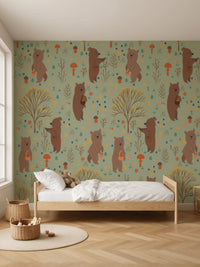 Papier peint panoramique Ours de la forêt posé au mur, vue 2