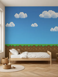 Papier peint panoramique Pixel posé dans une chambre d'enfant