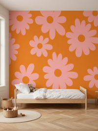 Papier peint panoramique Fleurs rétro posé au mur, vue 2