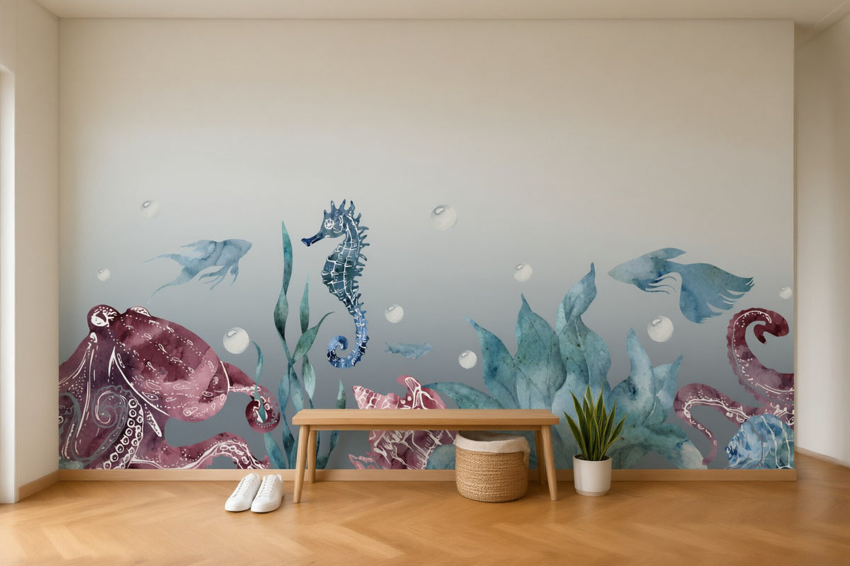 Papier peint panoramique Fonds marins posé au mur, vue 2