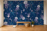 Papier peint panoramique Méduses posé au mur, vue 2
