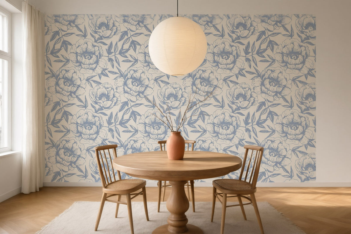 Papier peint panoramique Fleurs dessinées posé au mur, vue 2