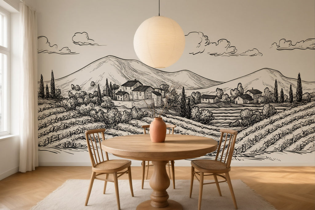 Papier peint panoramique Campagne italienne posé au mur, vue 2
