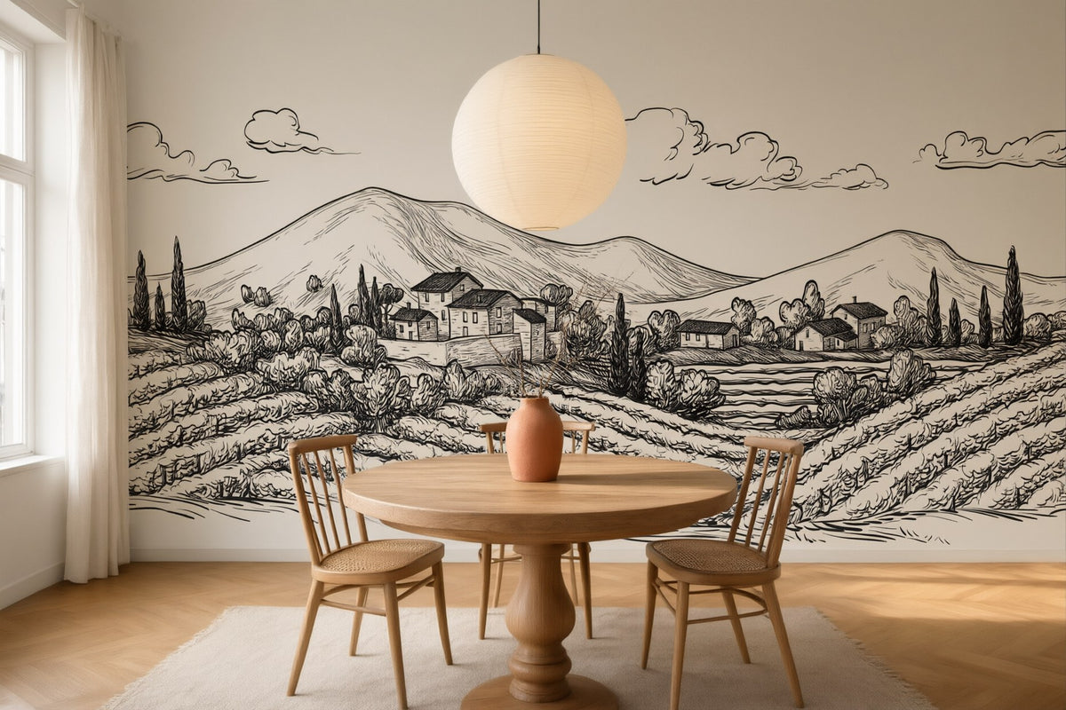 Papier peint panoramique Campagne italienne posé au mur, vue 2