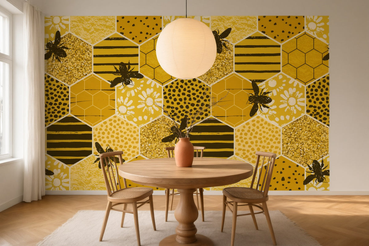 Papier peint panoramique Nid d'abeille posé au mur, vue 2