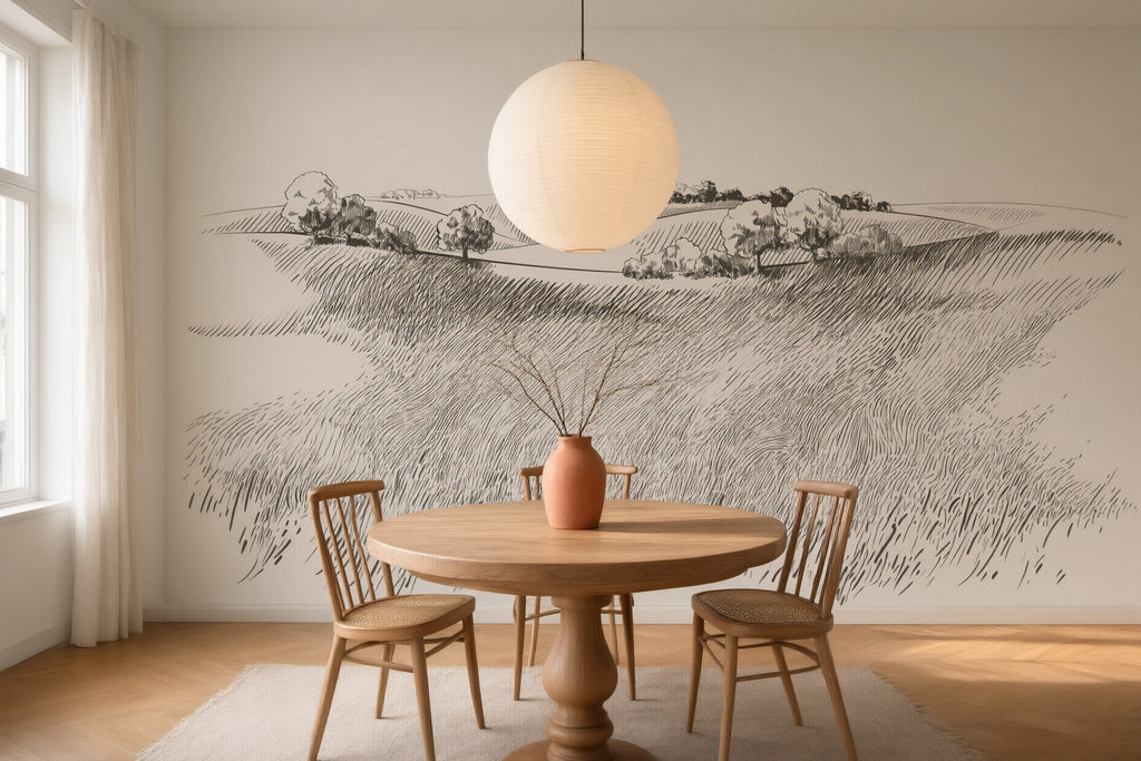 Papier peint panoramique Champ au crayon posé au mur, vue 2