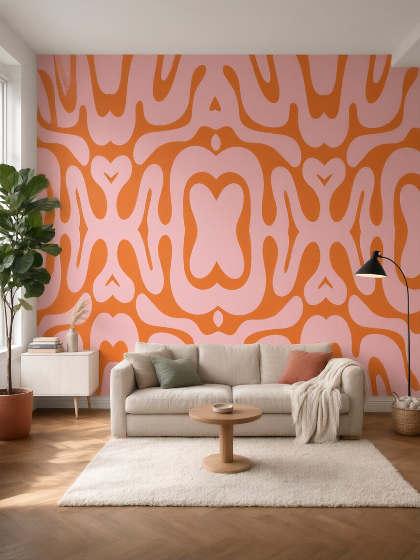 Papier peint panoramique Motif psychédélique posé au mur, vue 5