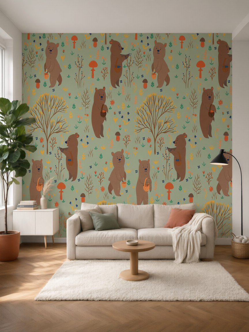 Papier peint panoramique Ours de la forêt posé au mur, vue 5