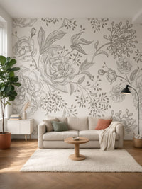 Papier peint panoramique Fleurs gravées posé au mur, vue 5