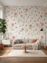 Papier peint panoramique Fleurs et palissade posé au mur, vue 5
