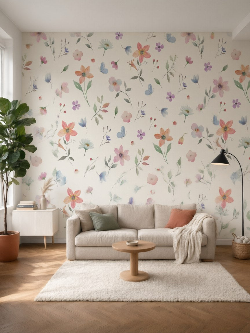 Papier peint panoramique Fleurs et palissade posé au mur, vue 5