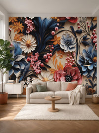 Papier peint panoramique Fleurs en relief posé au mur, vue 5