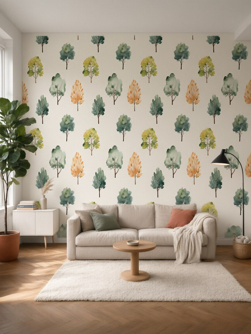 Papier peint panoramique Petits arbres posé au mur, vue 5