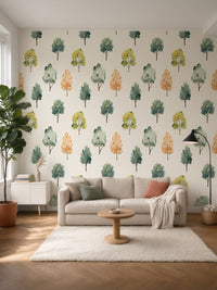 Papier peint panoramique Petits arbres posé au mur, vue 5