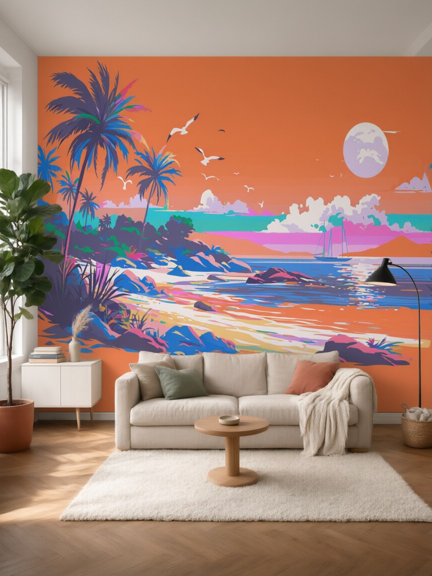 Papier peint panoramique Plage au couchant posé au mur, vue 5