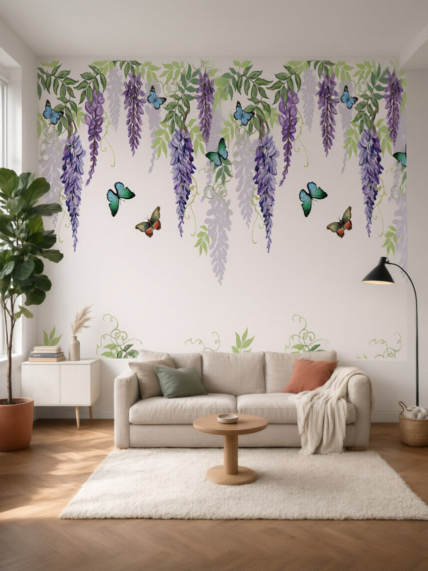 Papier peint panoramique Glycine posé au mur, vue 5