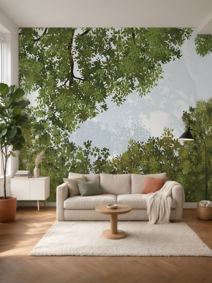 Papier peint panoramique Sous la canopée posé au mur, vue 5