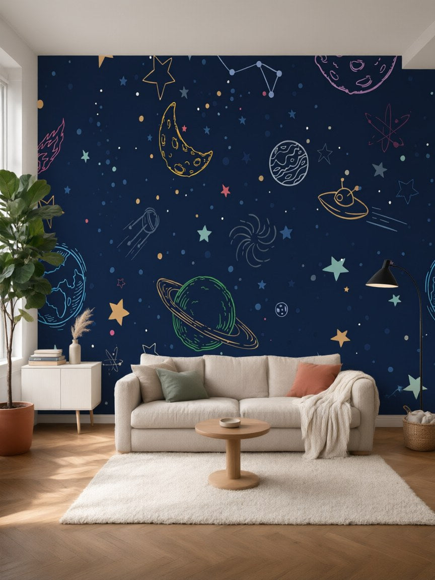 Papier peint panoramique Galaxie posé au mur, vue 5