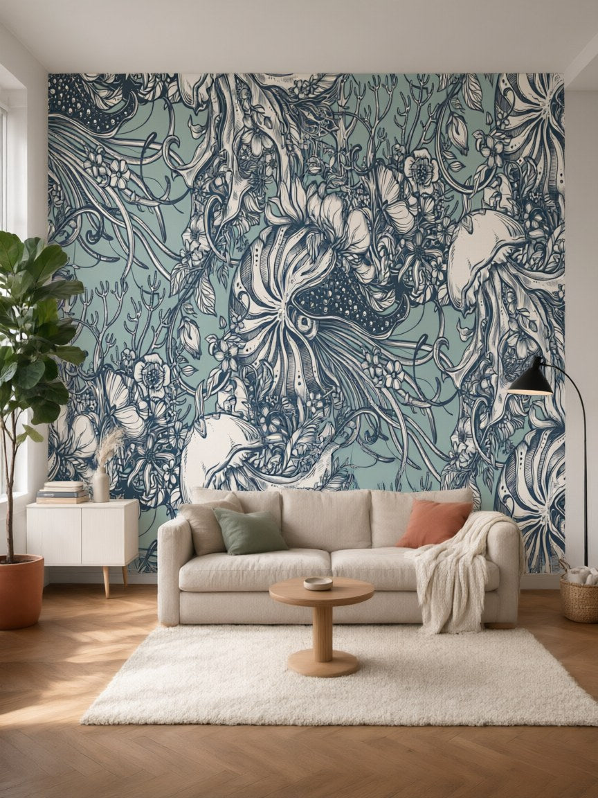 Papier peint panoramique Océan gravé posé au mur, vue 5