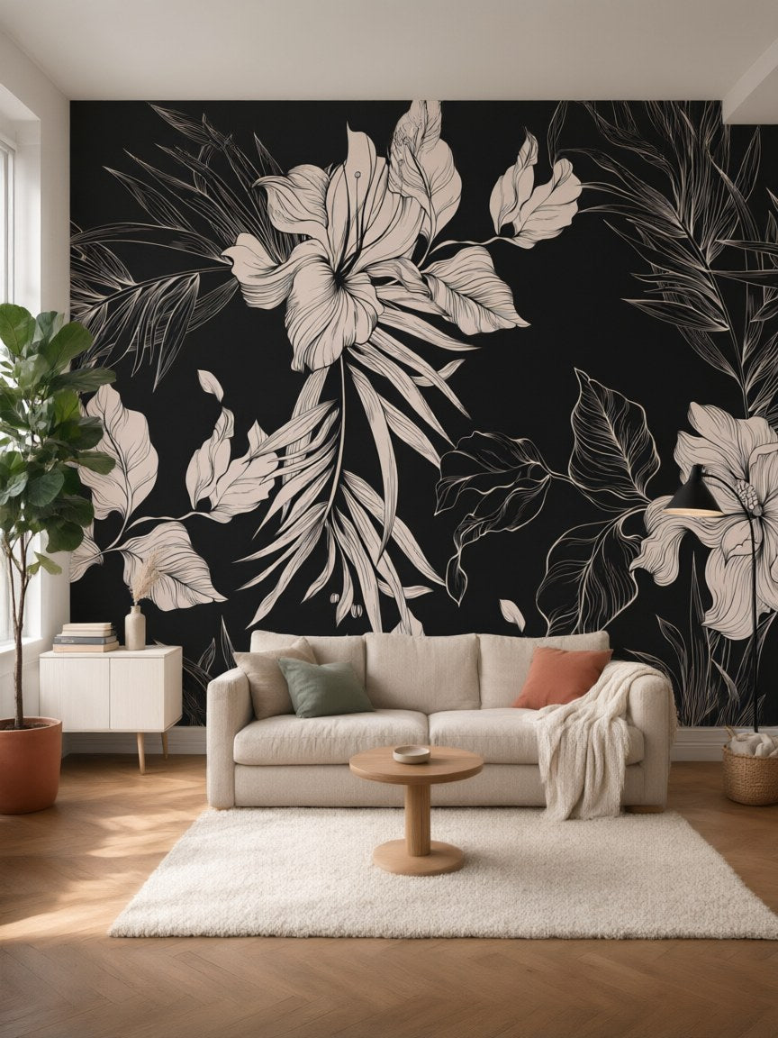 Papier peint panoramique Jardin de minuit posé au mur, vue 5