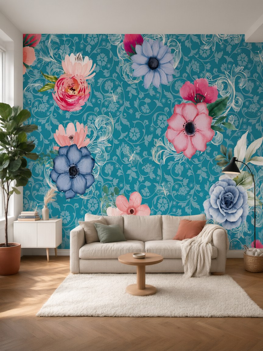 Papier peint panoramique Jardin baroque posé au mur, vue 5