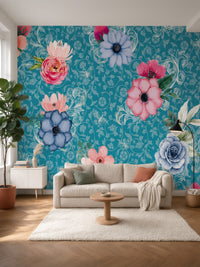 Papier peint panoramique Jardin baroque posé au mur, vue 5