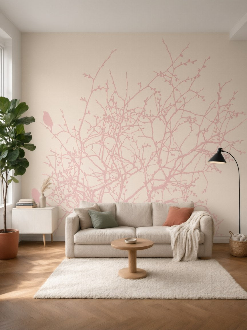 Papier peint panoramique Branches fines posé au mur, vue 5