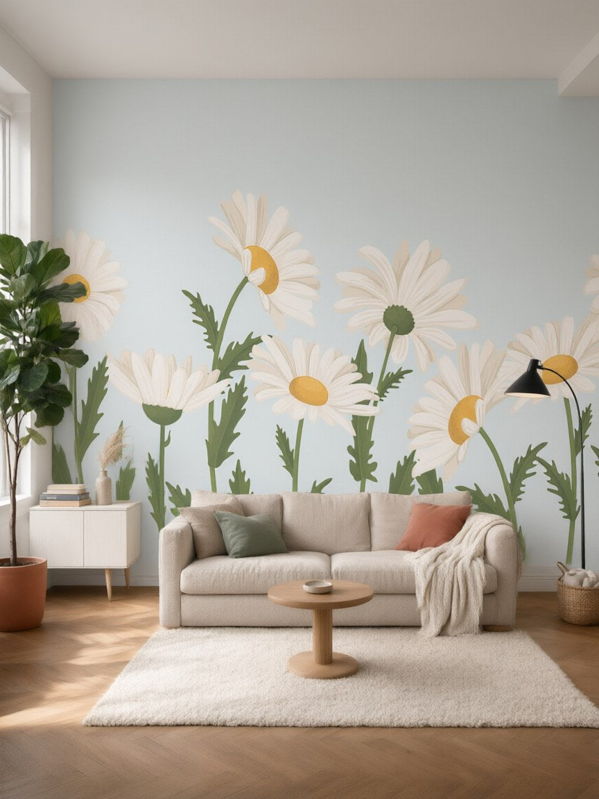 Papier peint panoramique Marguerites posé au mur, vue 5