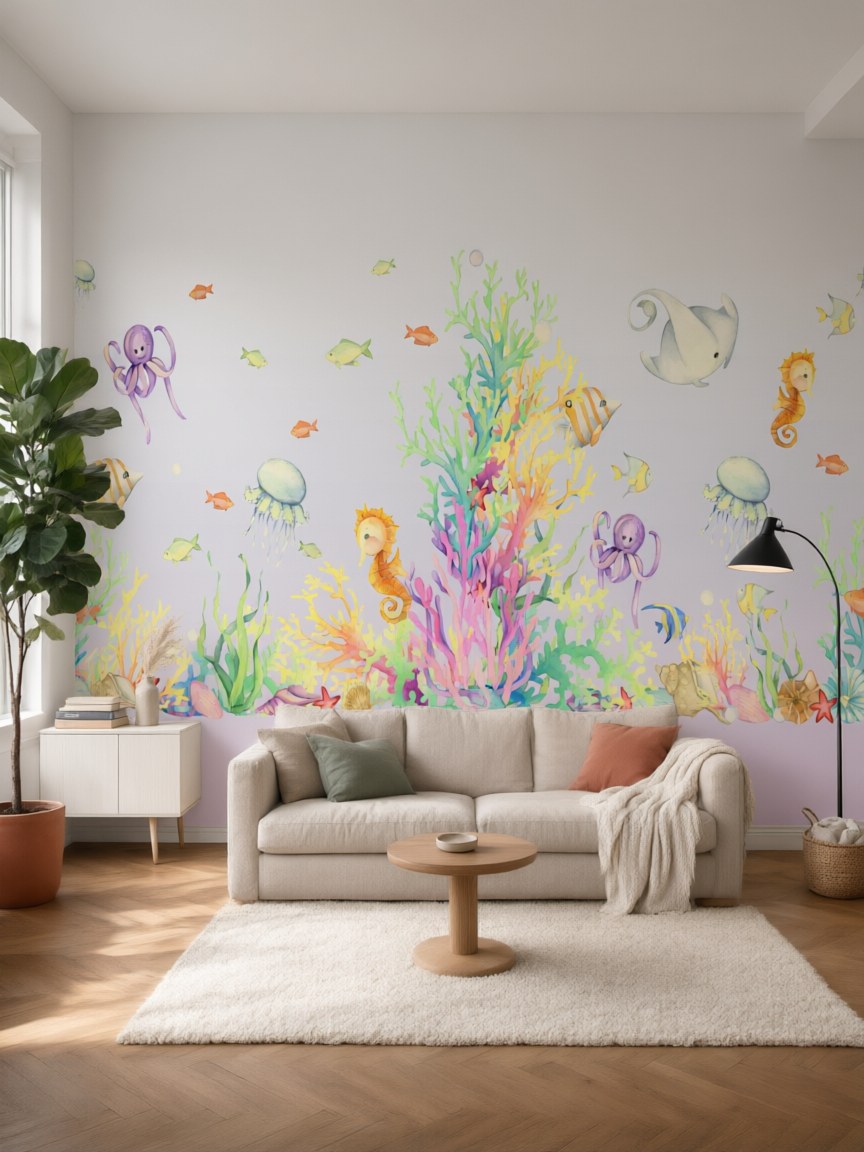 Papier peint panoramique Amis des fonds marins posé au mur, vue 5