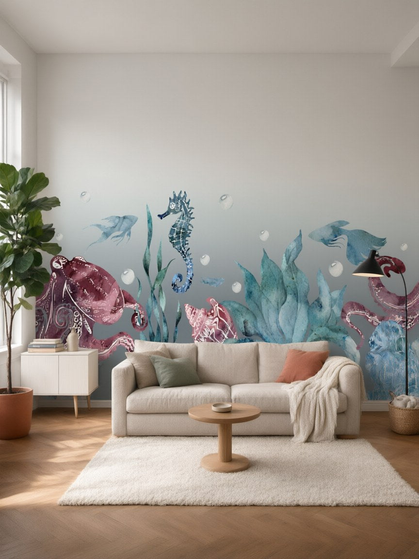 Papier peint panoramique Fonds marins posé au mur, vue 5