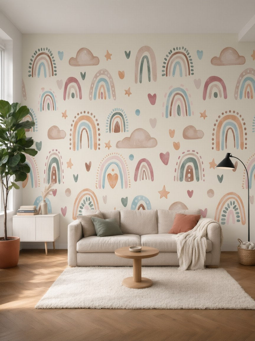 Papier peint panoramique Arcs-en-ciel bohème posé au mur, vue 5