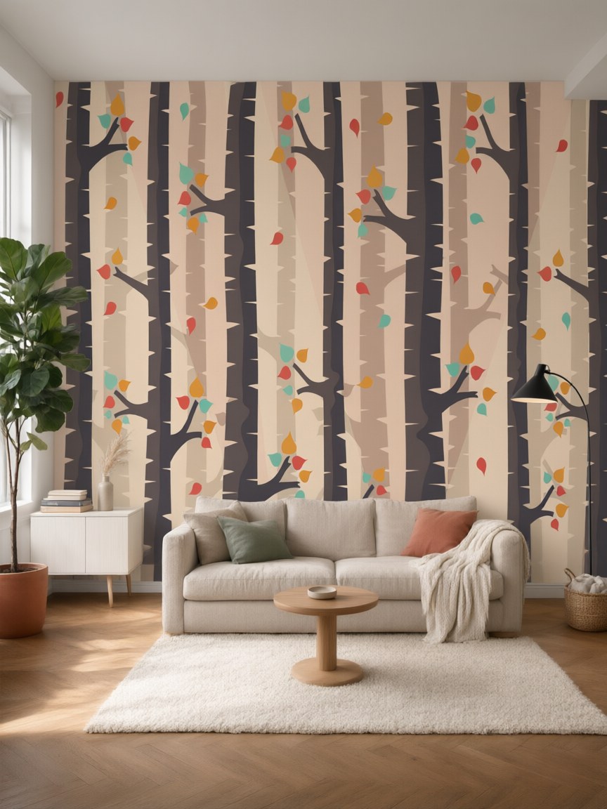 Papier peint panoramique Arbres d’automne posé au mur, vue 5