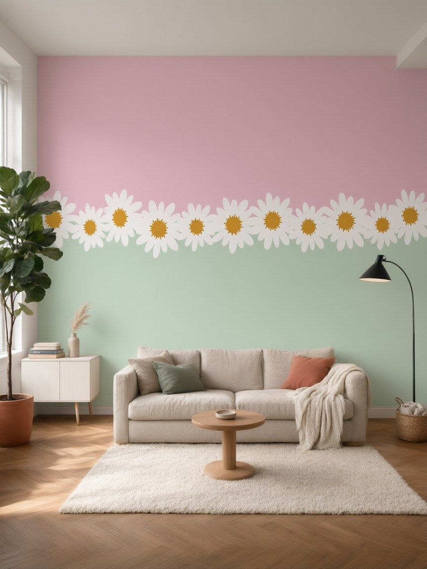Papier peint panoramique Frise de marguerites posé au mur, vue 5