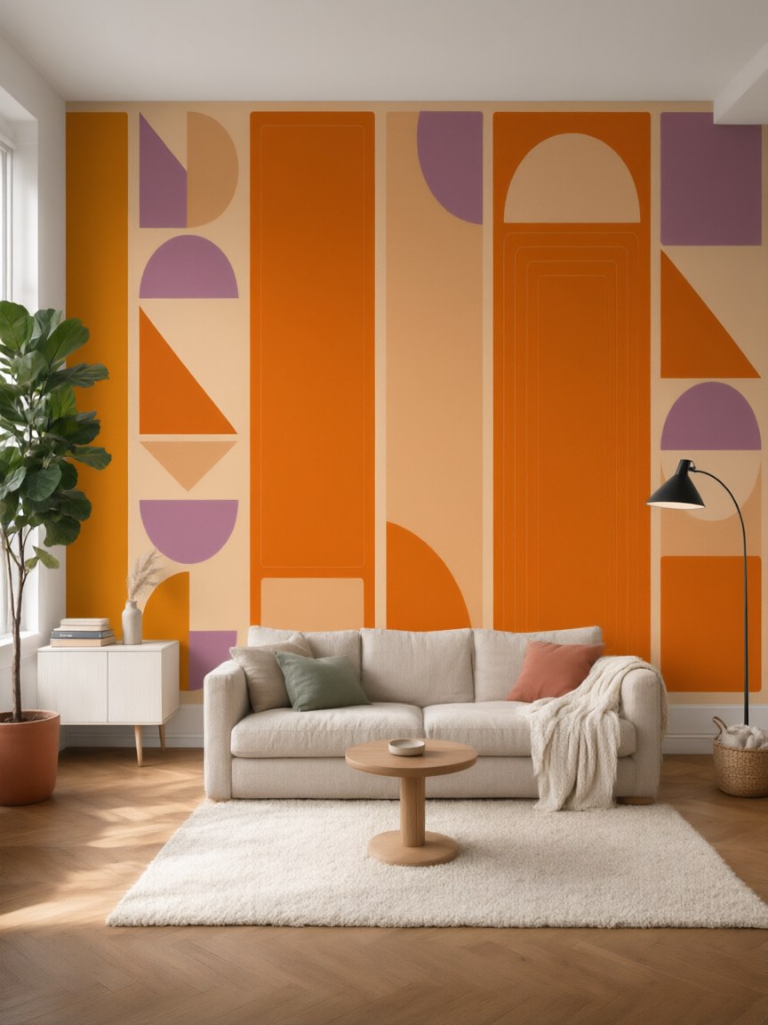 Papier peint panoramique Colonnes géométriques posé au mur, vue 5